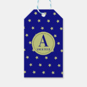 Elegant goud & blauwe sterrenpatroon monogram cadeaulabel (Voorkant)
