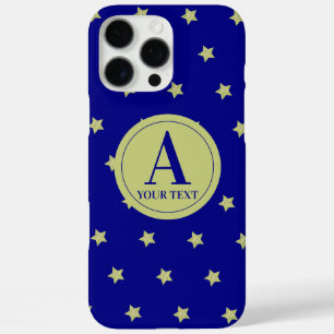 Elegant goud & blauwe sterrenpatroon monogram iPhone 16 pro max hoesje