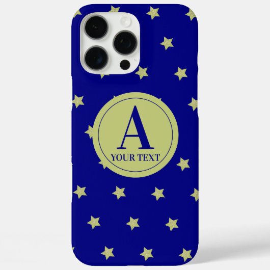 Elegant goud & blauwe sterrenpatroon monogram Case-Mate iPhone case (Achterkant)