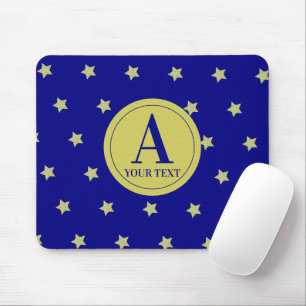 Elegant goud & blauwe sterrenpatroon monogram muismat