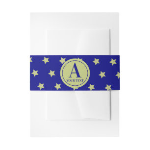 Elegant goud & blauwe sterrenpatroon monogram uitnodigingen wikkel