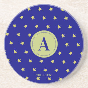 Elegant goud & blauwe sterrenpatroon monogram zandsteen onderzetter