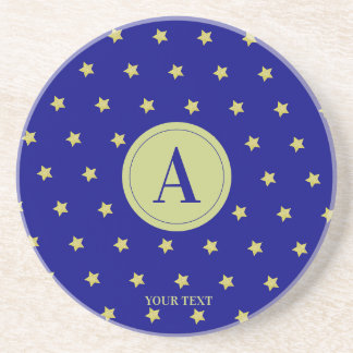 Elegant goud & blauwe sterrenpatroon monogram zandsteen onderzetter