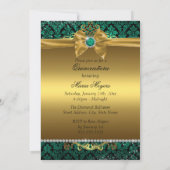 Elegant Goud Blauwgroen Damask Quinceanera Invite Kaart (Achterkant)