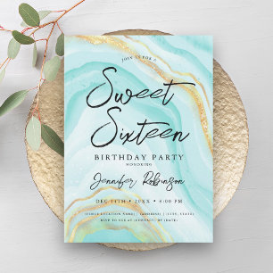 Elegant Goud Blauwgroen Glitter Chique Marmer Swee Kaart