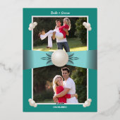 Elegant Goud & Blauwgroen Parel Lint Foto Bruiloft Folie Uitnodiging (Achterkant)