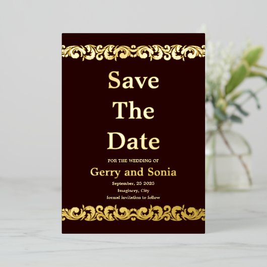 Elegant Goud Bloei Bruiloft Folie Save The Date Folie Uitnodiging (Staand Voorkant)