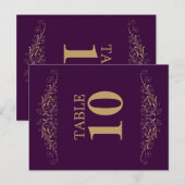 Elegant goud bloeien aubergine tafel nummer briefkaart (Voorkant / Achterkant)
