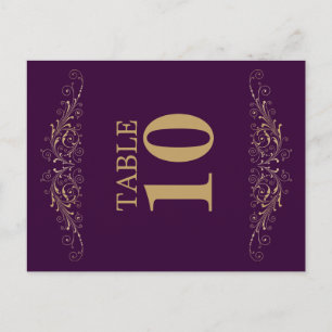 Elegant goud bloeien aubergine tafel nummer briefkaart