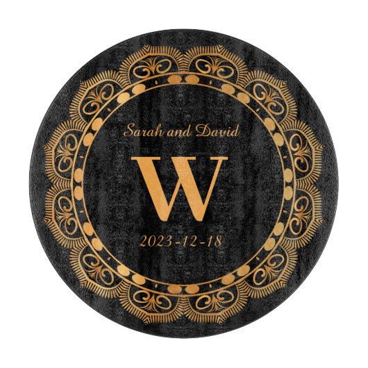 Elegant goud bloeien monogram bruiloft Jubileum Snijplank (Voorkant)