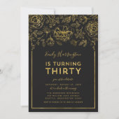 Elegant Goud Bloemen 30e Verjaardagsfeest Kaart (Voorkant)