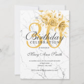 Elegant Goud Bloemen 30e Verjaardagsfeestje Marmer Kaart (Voorkant)