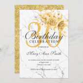 Elegant Goud Bloemen 30e Verjaardagsfeestje Marmer Kaart (Voorkant / Achterkant)