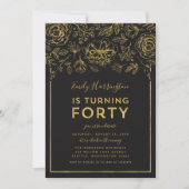 Elegant Goud Bloemen 40e Verjaardagsfeest Kaart (Voorkant)