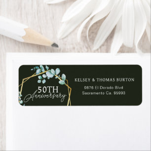 Elegant Goud Bloemen 50ste Bruiloft Jubileum Etiket