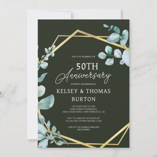 Elegant Goud Bloemen 50ste Bruiloft Jubileum Kaart (Voorkant)