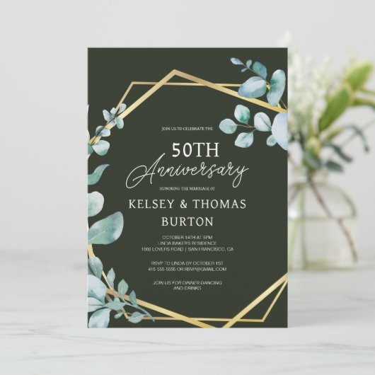 Elegant Goud Bloemen 50ste Bruiloft Jubileum Kaart (Staand voorkant)