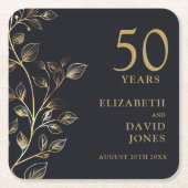 Elegant Goud Bloemen 50ste Bruiloft Jubileum Kartonnen Onderzetters (Voorkant)