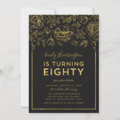 Elegant Goud Bloemen 80ste Verjaardagsfeest Kaart (Voorkant)
