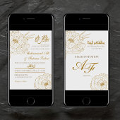 Elegant Goud Bloemen Bismillah Wit Modern Nikah Kaart