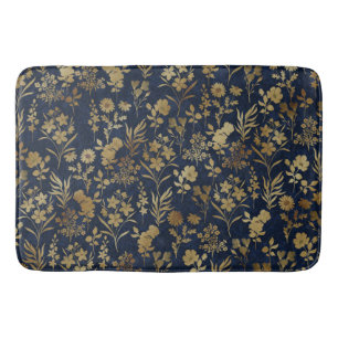 Elegant Goud Bloemen Blauw Botanisch Badmat