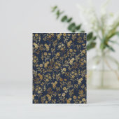 Elegant Goud Bloemen Blauw Botanisch Feestdagenkaart (Staand voorkant)