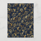 Elegant Goud Bloemen Blauw Botanisch Feestdagenkaart (Voorkant)