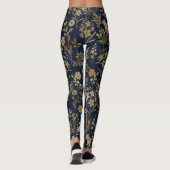 Elegant Goud Bloemen Blauw Botanisch Leggings (Achterkant)