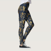Elegant Goud Bloemen Blauw Botanisch Leggings (Rechts)