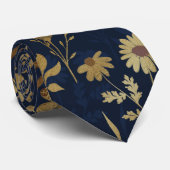 Elegant Goud Bloemen Blauw Botanisch Stropdas (Opgerold)