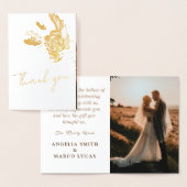 Elegant Goud Bloemen Bruiloft Dank u Foto Echt Folie Kaarten (Display)