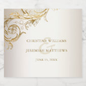 Elegant Goud Bloemen Damast Glanzende Mousserende  Sparkling Wijnetiket (Enkel label)