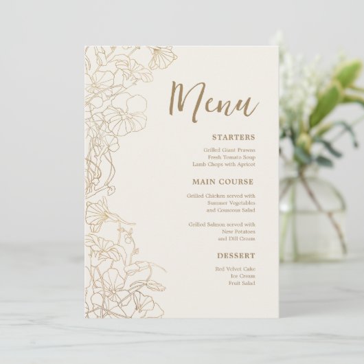 Elegant Goud Bloemen Diner Menu (Staand voorkant)