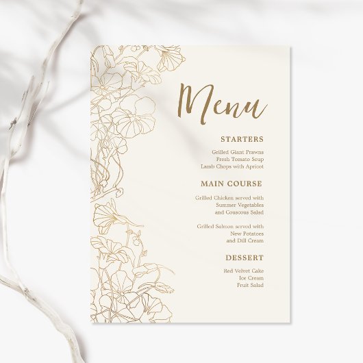 Elegant Goud Bloemen Diner Menu
