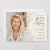 Elegant Goud Bloemen Foto 60e Verjaardag Kaart (Voorkant)