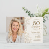 Elegant Goud Bloemen Foto 60e Verjaardag Kaart (Staand voorkant)