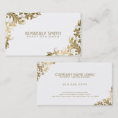 Elegant Goud Bloemen Kant Witte Achtergrond Visitekaartje (Voorkant / Achterkant)