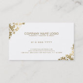 Elegant Goud Bloemen Kant Witte Achtergrond Visitekaartje (Achterkant)