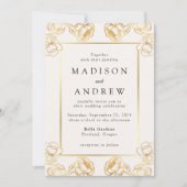 Elegant Goud Bloemen Lijst Bruiloft Kaart (Voorkant)