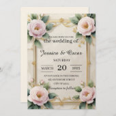 Elegant Goud Bloemen Lijst Bruiloft Kaart (Voorkant / Achterkant)