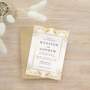 Elegant Goud Bloemen Lijst Bruiloft Kaart