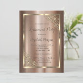 Elegant Goud Bloemen Lijst Bruin Pensioen Kaart (Staand voorkant)