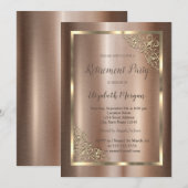 Elegant Goud Bloemen Lijst Bruin Pensioen Kaart (Voorkant / Achterkant)