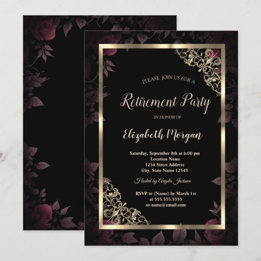 Elegant Goud Bloemen Lijst Donker Bloemen Pensione Kaart (Voorkant / Achterkant)