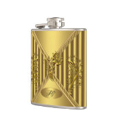 Elegant Goud Bloemen Metalen look Monogram Naam Heupfles (Links)