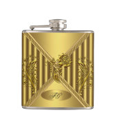 Elegant Goud Bloemen Metalen look Monogram Naam Heupfles (Voorkant)