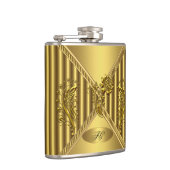 Elegant Goud Bloemen Metalen look Monogram Naam Heupfles (Rechts)