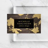 Elegant Goud Bloemen Patroon Donker Hout Designer Visitekaartje