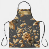 Elegant Goud Bloemen Patroon Donkergrijze Bakkerij Schort (Voorkant)