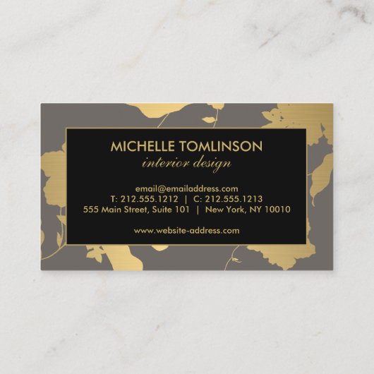 Elegant Goud Bloemen Patroon Grijs Afspraakkaart Afsprakenkaartje (Achterkant)